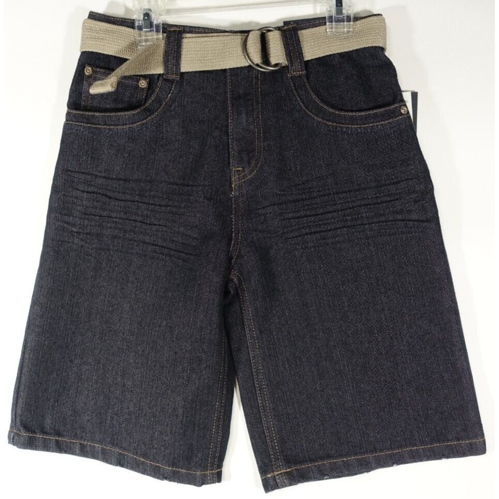 US Polo Assn Jeans Shorts Boys 12 Belted Lightly Distressed Dark Denim NWT $38